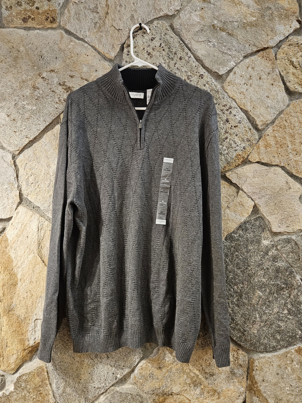Claiborne Men's Charcoal Gray Half-Zip Cable Knit Sweater
